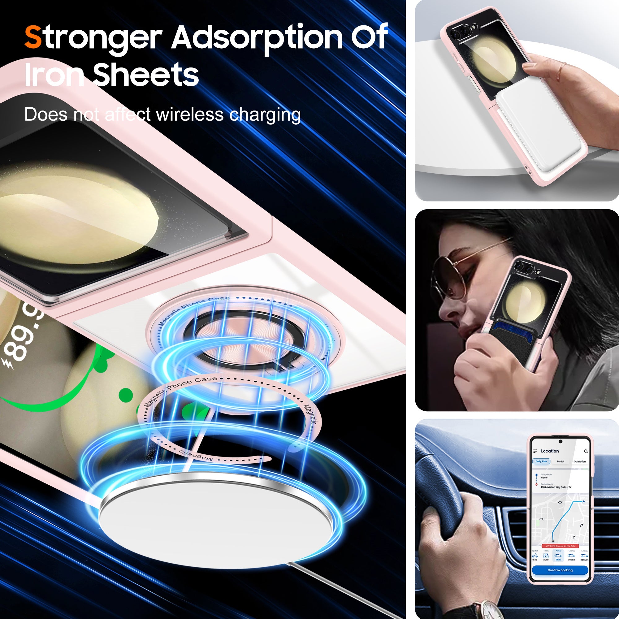 For Samsung Galaxy Z Flip6 5G Magnetic Case TPU Frame Clear PC Back Kickstand Phone Cover - Pink