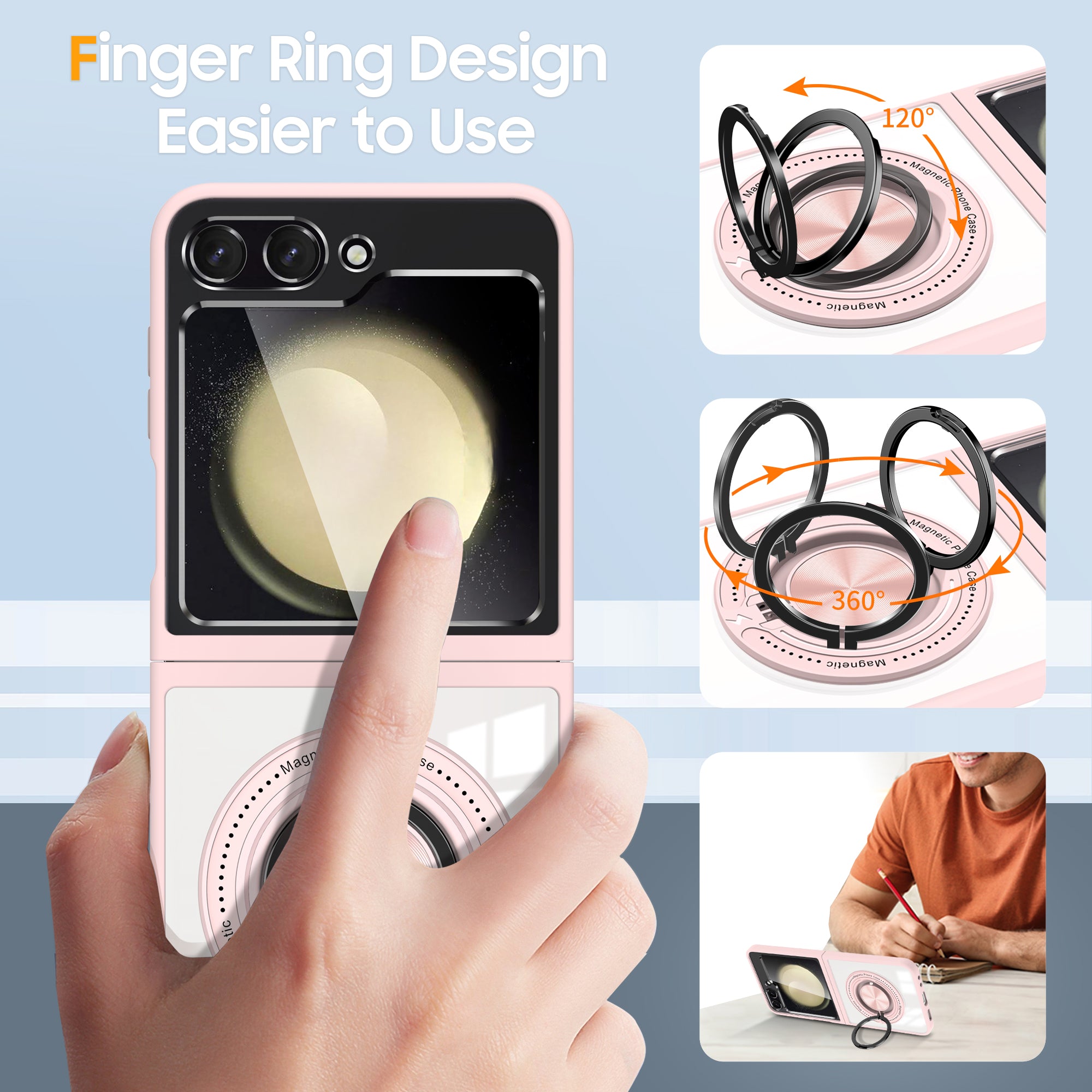 For Samsung Galaxy Z Flip6 5G Magnetic Case TPU Frame Clear PC Back Kickstand Phone Cover - Pink