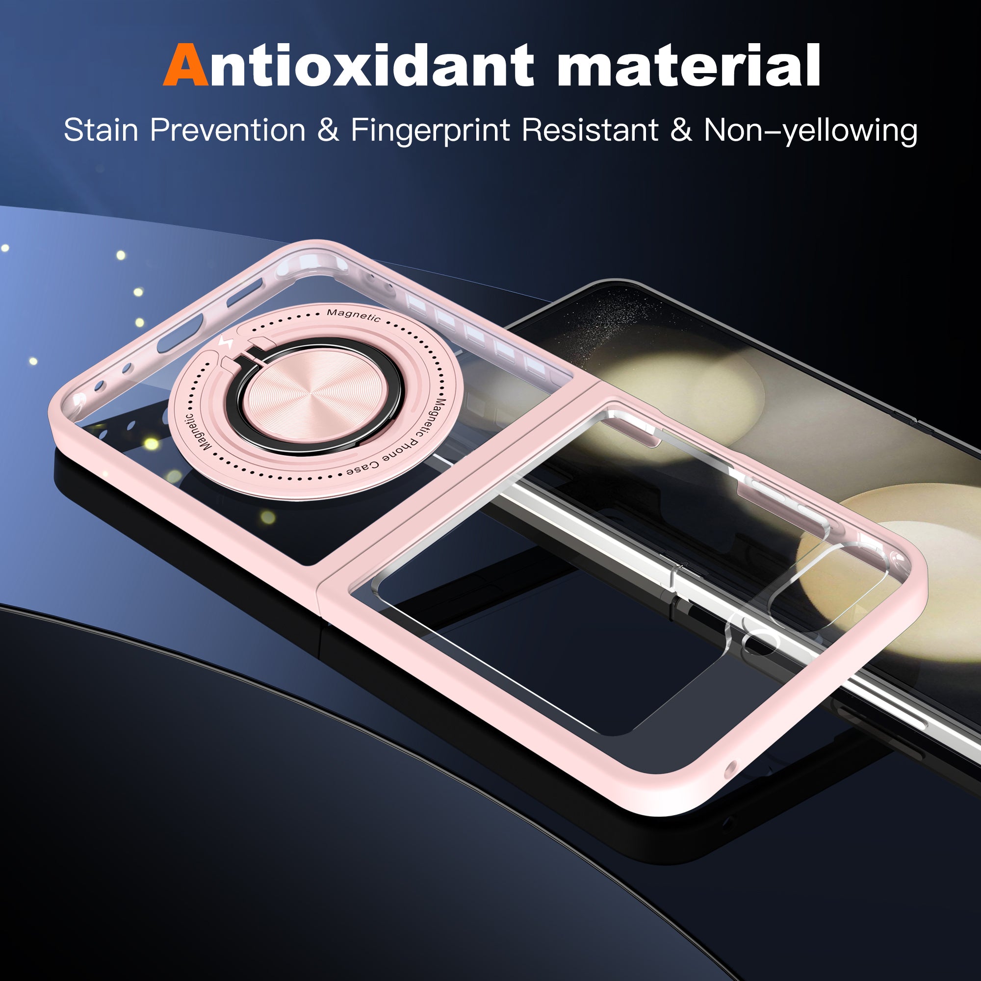 For Samsung Galaxy Z Flip6 5G Magnetic Case TPU Frame Clear PC Back Kickstand Phone Cover - Pink