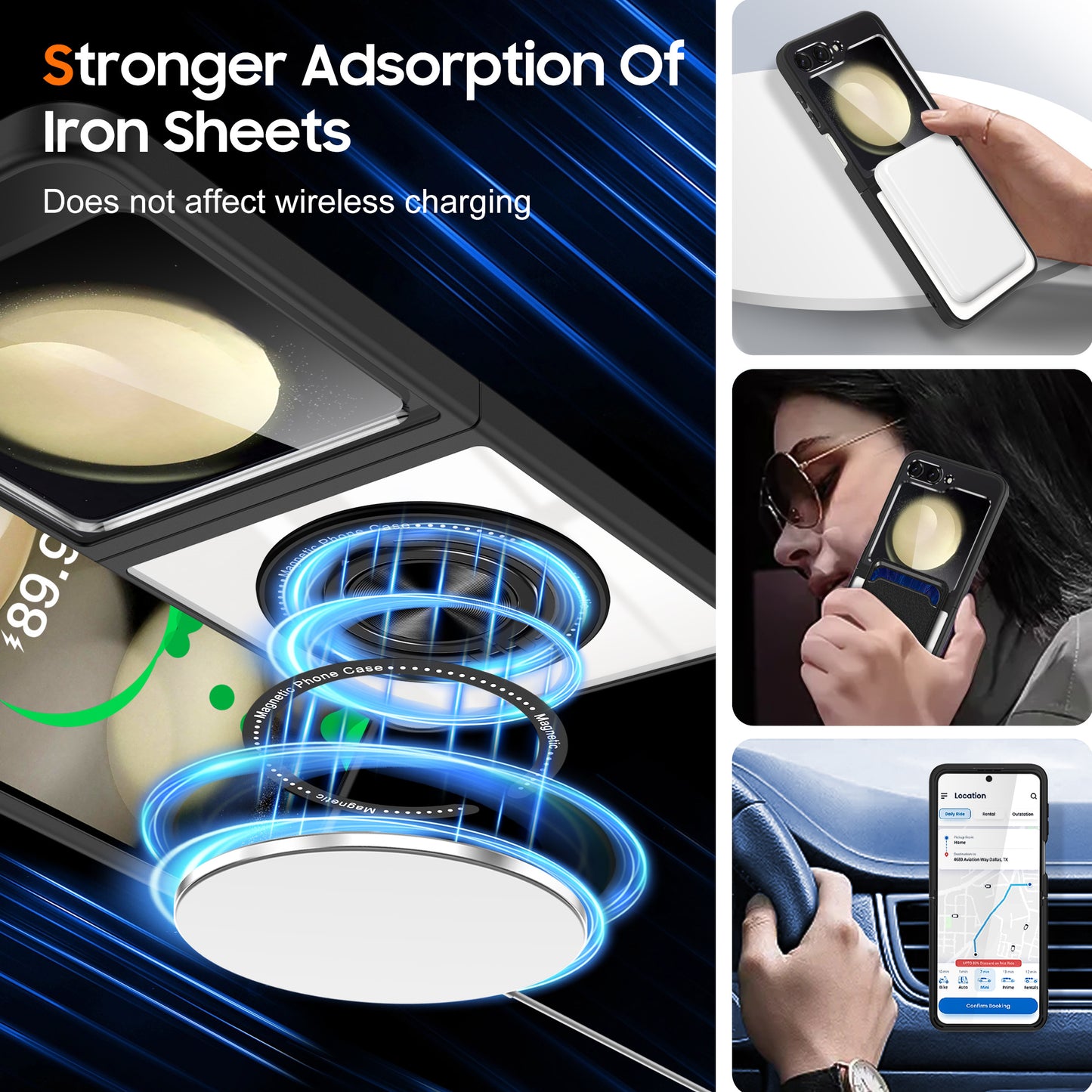 For Samsung Galaxy Z Flip6 5G Magnetic Case TPU Frame Clear PC Back Kickstand Phone Cover - Black