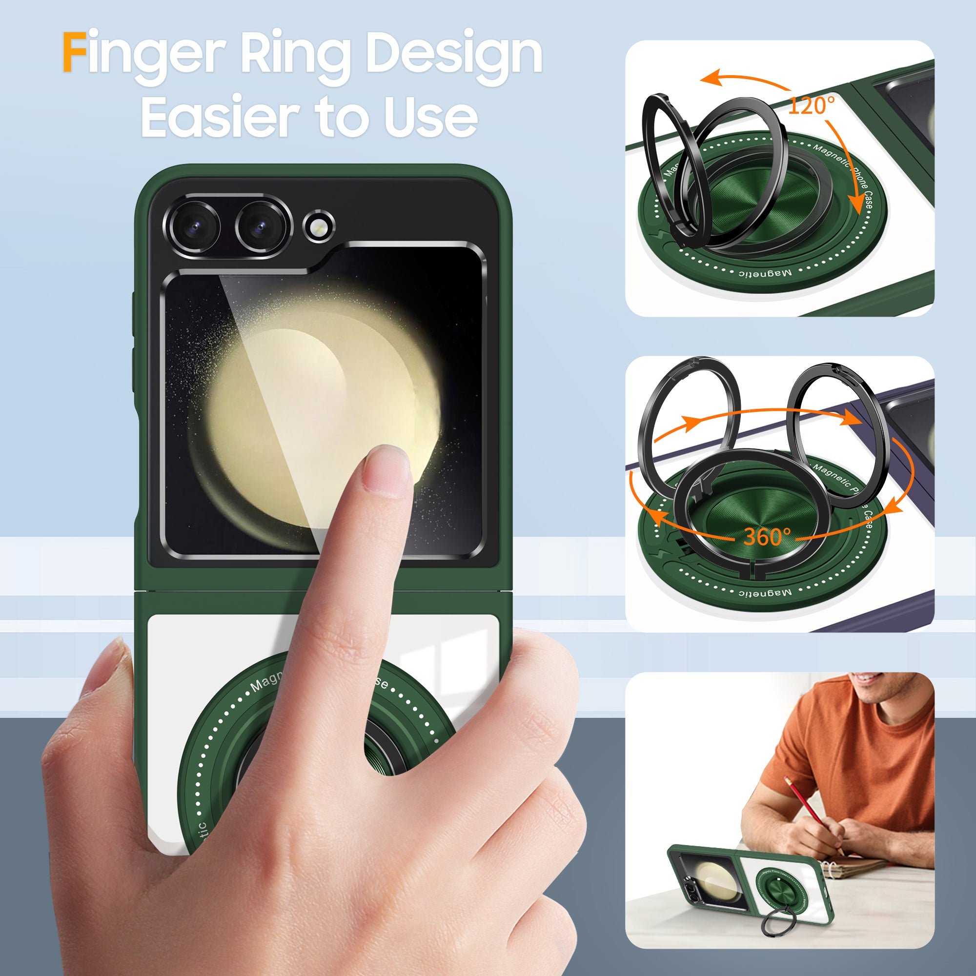For Samsung Galaxy Z Flip6 5G Magnetic Case TPU Frame Clear PC Back Kickstand Phone Cover - Blackish Green