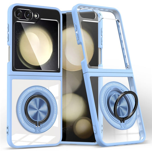 For Samsung Galaxy Z Flip7 FE 5G / Z Flip6 5G Magnetic Case TPU Frame Clear PC Back Kickstand Phone Cover - Baby Blue