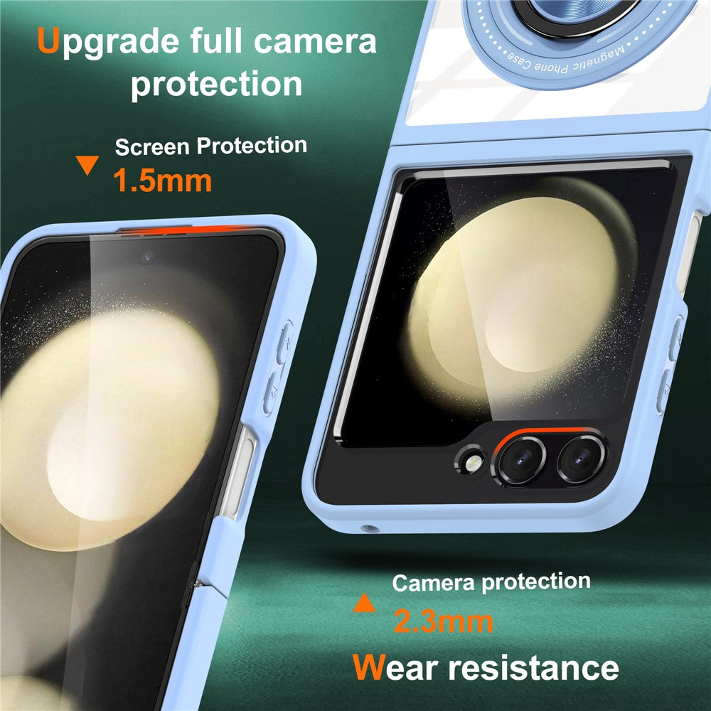 For Samsung Galaxy Z Flip7 FE 5G / Z Flip6 5G Magnetic Case TPU Frame Clear PC Back Kickstand Phone Cover - Baby Blue