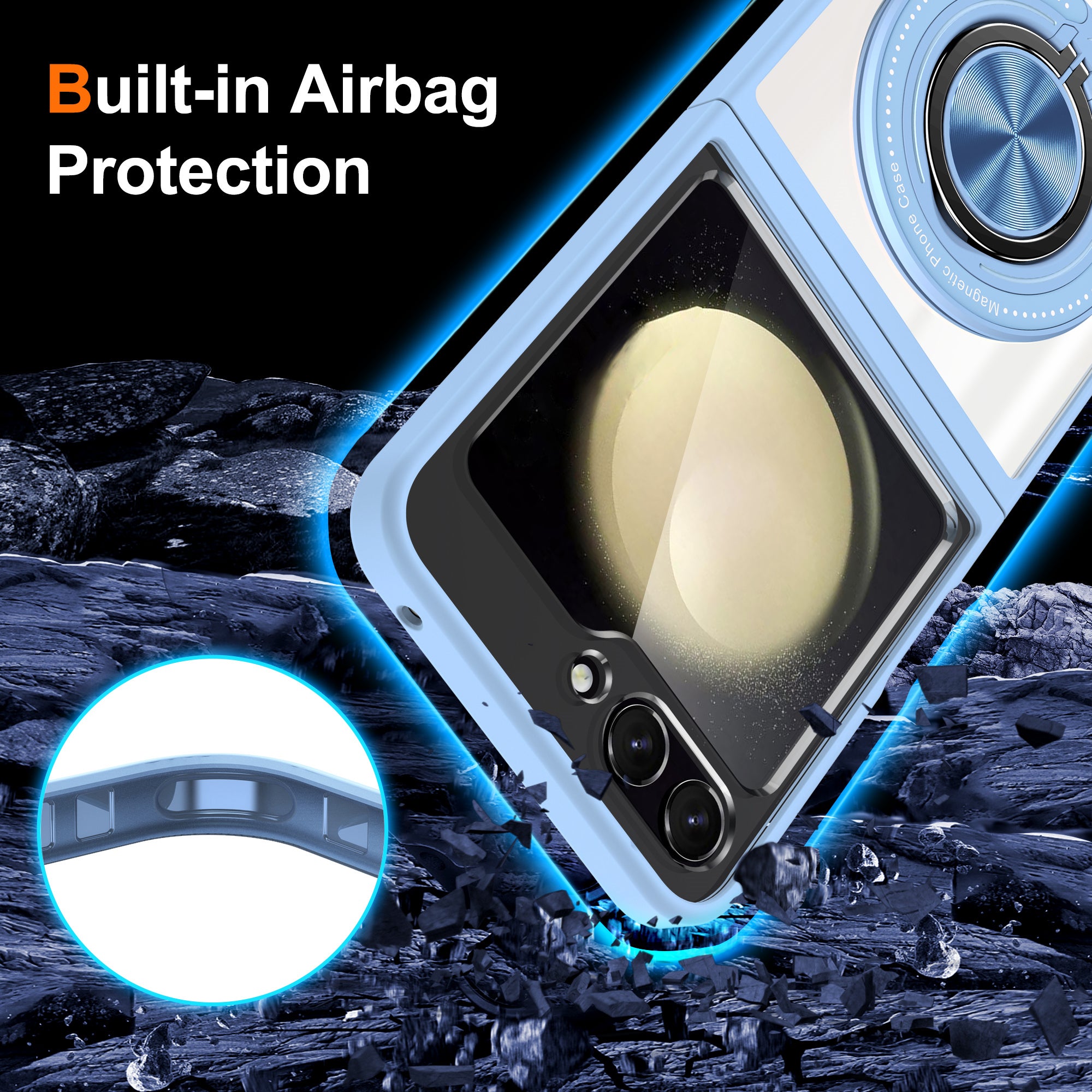 For Samsung Galaxy Z Flip6 5G Magnetic Case TPU Frame Clear PC Back Kickstand Phone Cover - Baby Blue