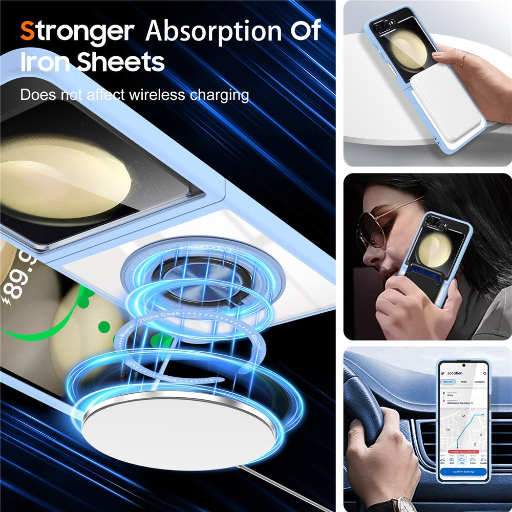 For Samsung Galaxy Z Flip7 FE 5G / Z Flip6 5G Magnetic Case TPU Frame Clear PC Back Kickstand Phone Cover - Baby Blue