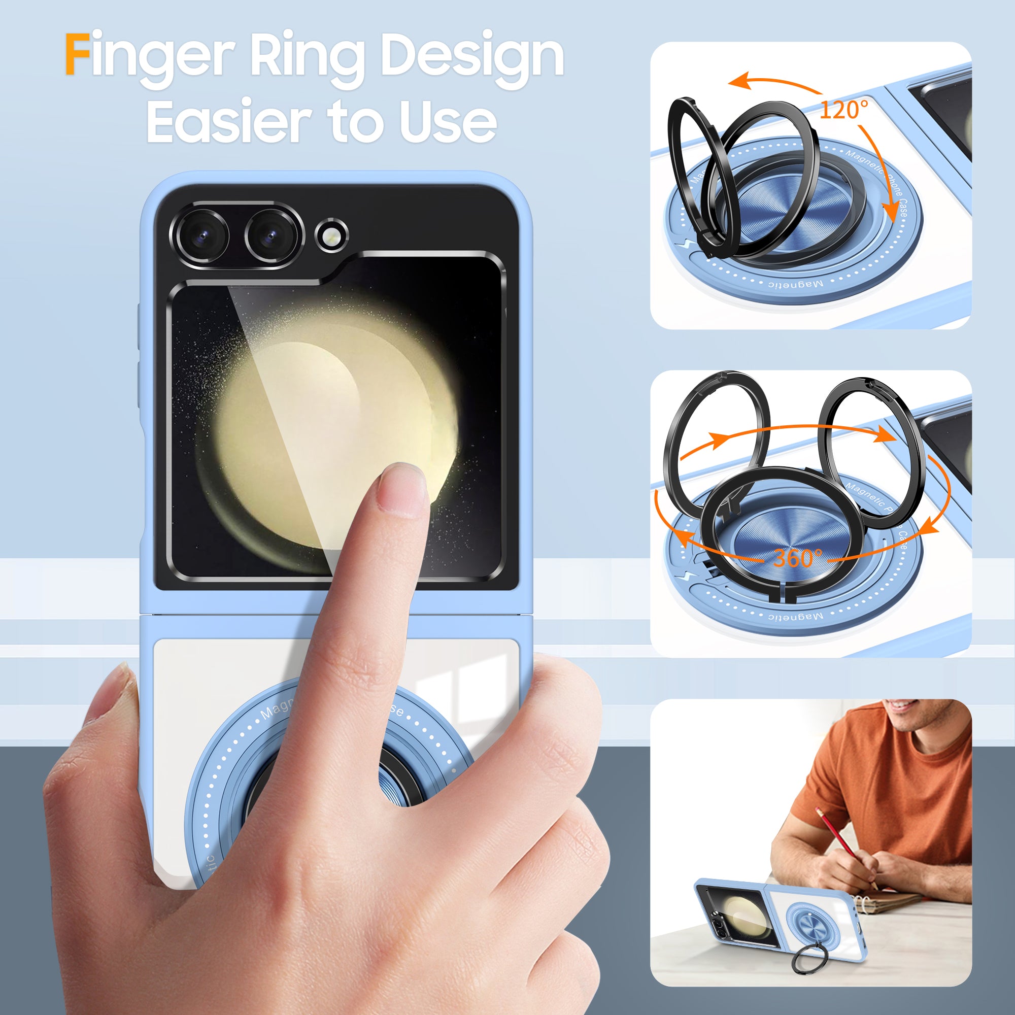 For Samsung Galaxy Z Flip6 5G Magnetic Case TPU Frame Clear PC Back Kickstand Phone Cover - Baby Blue