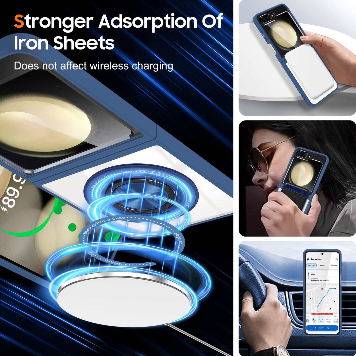 For Samsung Galaxy Z Flip6 5G Magnetic Case TPU Frame Clear PC Back Kickstand Phone Cover - Blue