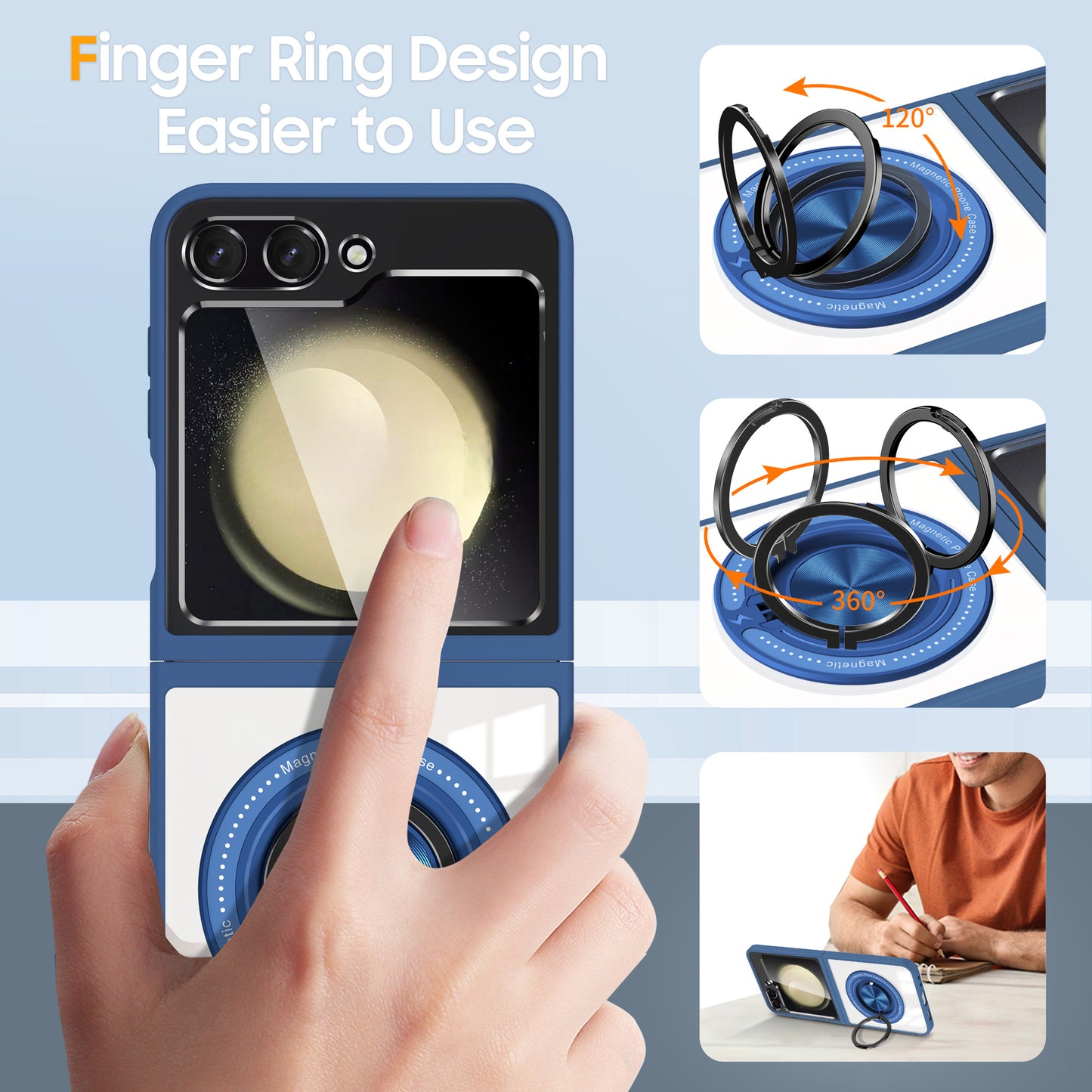 For Samsung Galaxy Z Flip6 5G Magnetic Case TPU Frame Clear PC Back Kickstand Phone Cover - Blue