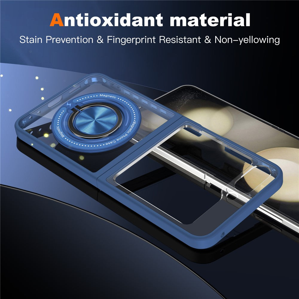 For Samsung Galaxy Z Flip7 FE 5G / Z Flip6 5G Magnetic Case TPU Frame Clear PC Back Kickstand Phone Cover - Blue
