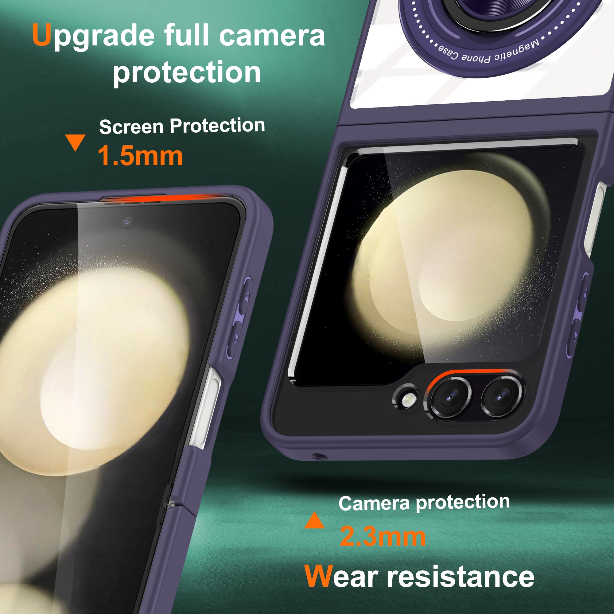 For Samsung Galaxy Z Flip6 5G Magnetic Case TPU Frame Clear PC Back Kickstand Phone Cover - Dark Purple