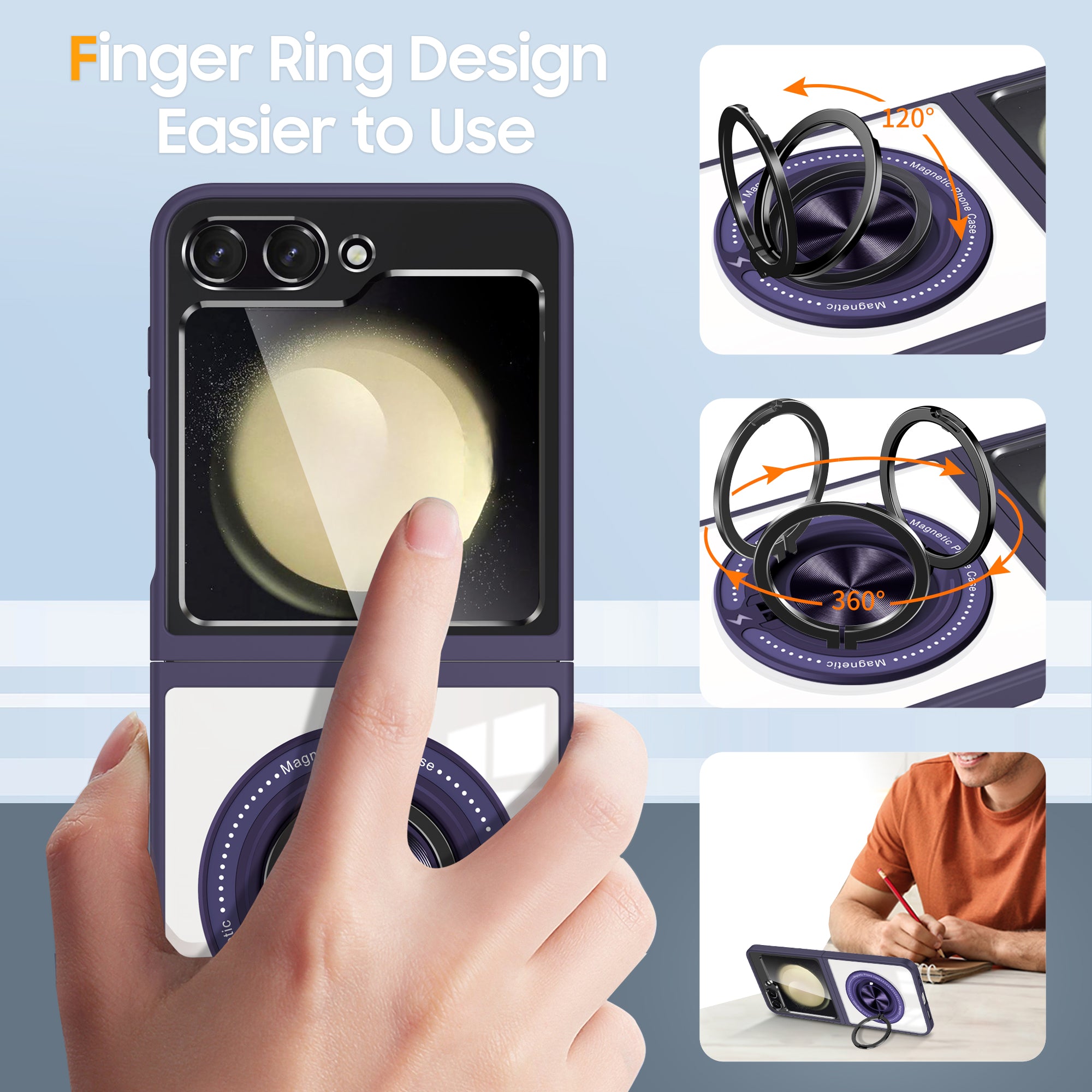 For Samsung Galaxy Z Flip6 5G Magnetic Case TPU Frame Clear PC Back Kickstand Phone Cover - Dark Purple