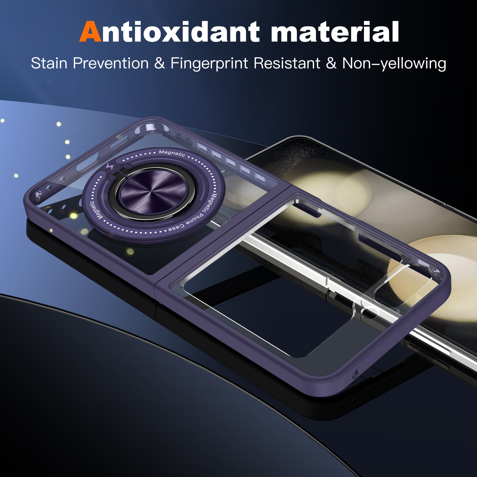 For Samsung Galaxy Z Flip6 5G Magnetic Case TPU Frame Clear PC Back Kickstand Phone Cover - Dark Purple