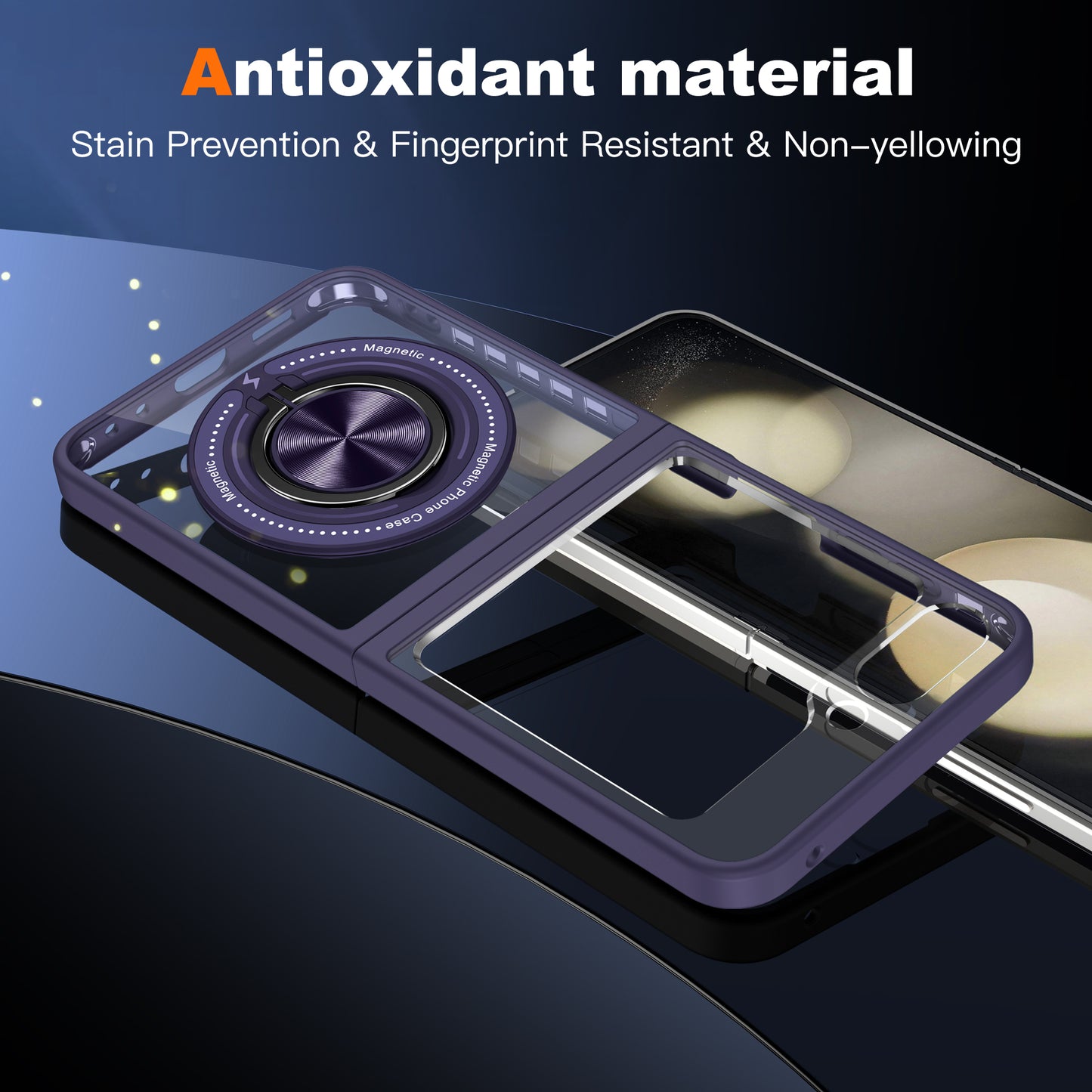For Samsung Galaxy Z Flip6 5G Magnetic Case TPU Frame Clear PC Back Kickstand Phone Cover - Dark Purple