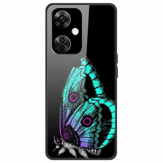 For OnePlus Nord CE3 5G Pattern Case TPU Tempered Glass Shockproof Phone Cover - Green Light Butterfly