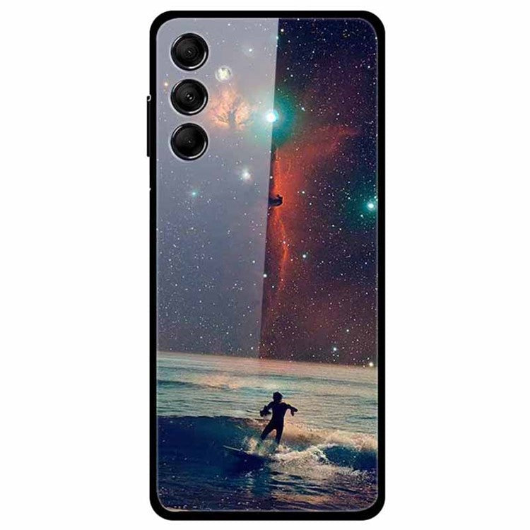 For Samsung Galaxy M14 5G Case Anti-Scratch Tempered Glass Pattern Phone Cover - Starry Surfing