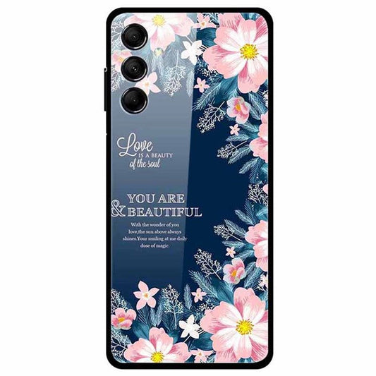 For Samsung Galaxy M14 5G Case Anti-Scratch Tempered Glass Pattern Phone Cover - Artistic Flowers