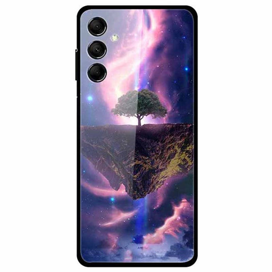 For Samsung Galaxy M14 5G Case Anti-Scratch Tempered Glass Pattern Phone Cover - Hanging Mountain Trees