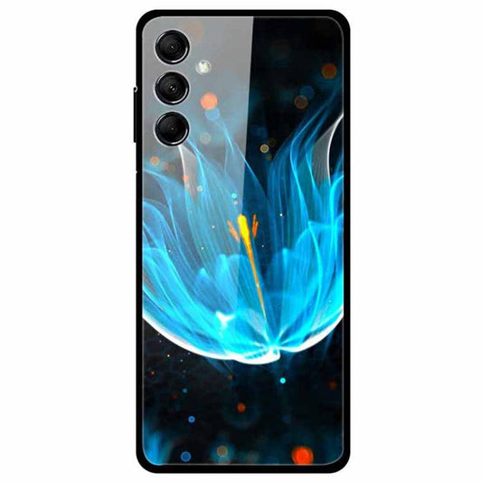 For Samsung Galaxy M14 5G Case Anti-Scratch Tempered Glass Pattern Phone Cover - Blue Lotus