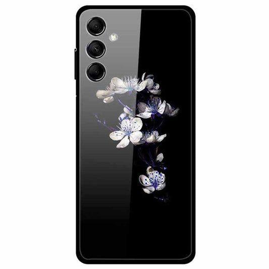 For Samsung Galaxy M14 5G Case Anti-Scratch Tempered Glass Pattern Phone Cover - White Flowers
