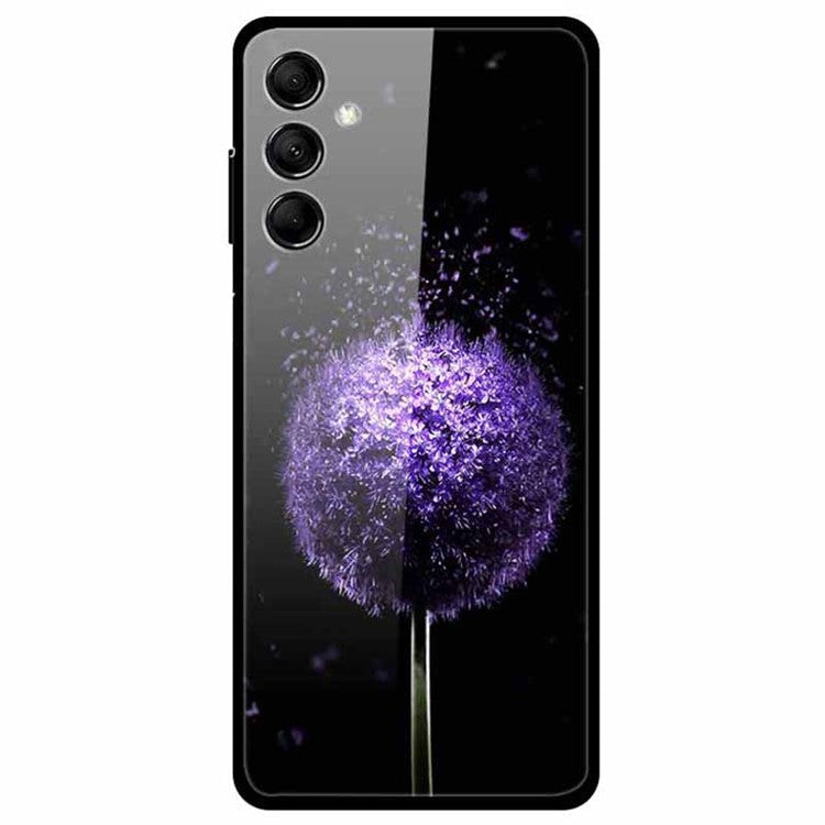 For Samsung Galaxy M14 5G Case Anti-Scratch Tempered Glass Pattern Phone Cover - Purple Dandelions