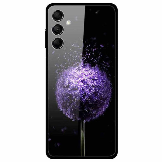 For Samsung Galaxy M14 5G Case Anti-Scratch Tempered Glass Pattern Phone Cover - Purple Dandelions