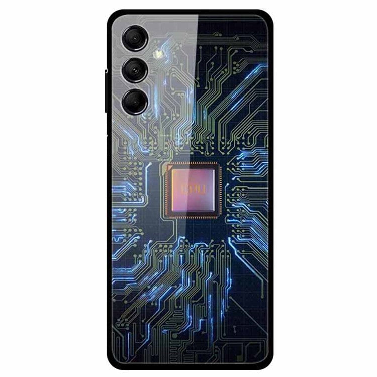 For Samsung Galaxy M14 5G Cell Phone Case Pattern Print Tempered Glass+TPU Cover - CPU