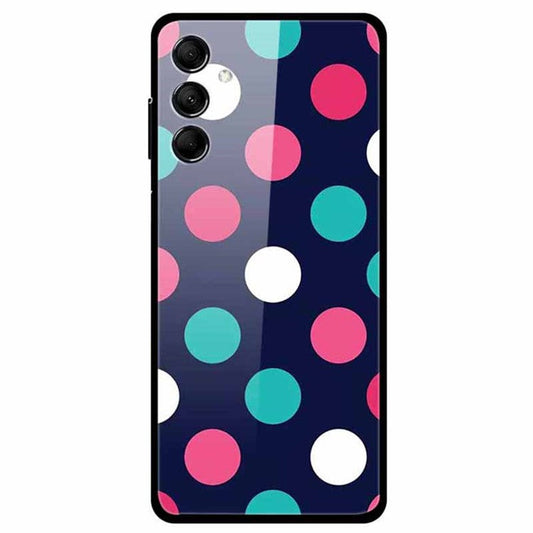 For Samsung Galaxy M14 5G Cell Phone Case Pattern Print Tempered Glass+TPU Cover - Pink+Green+White Dots