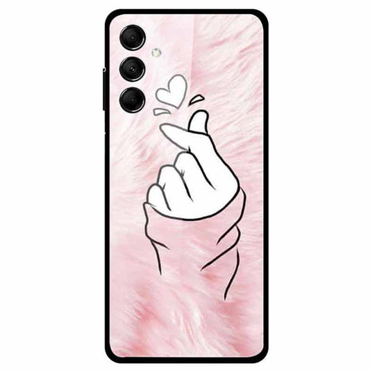 For Samsung Galaxy M14 5G Cell Phone Case Pattern Print Tempered Glass+TPU Cover - Finger Heart