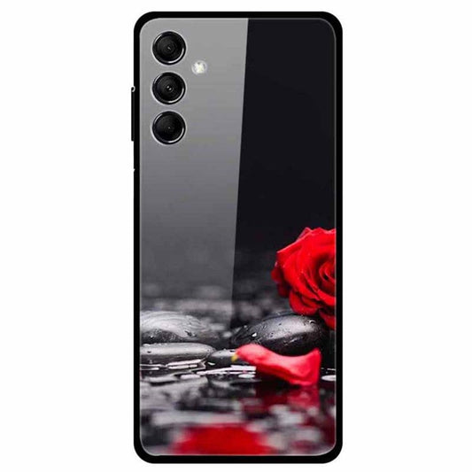 For Samsung Galaxy M14 5G Cell Phone Case Pattern Print Tempered Glass+TPU Cover - Rose Flower