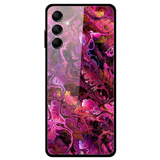 For Samsung Galaxy M14 5G Cell Phone Case Pattern Print Tempered Glass+TPU Cover - Red Spot Stone