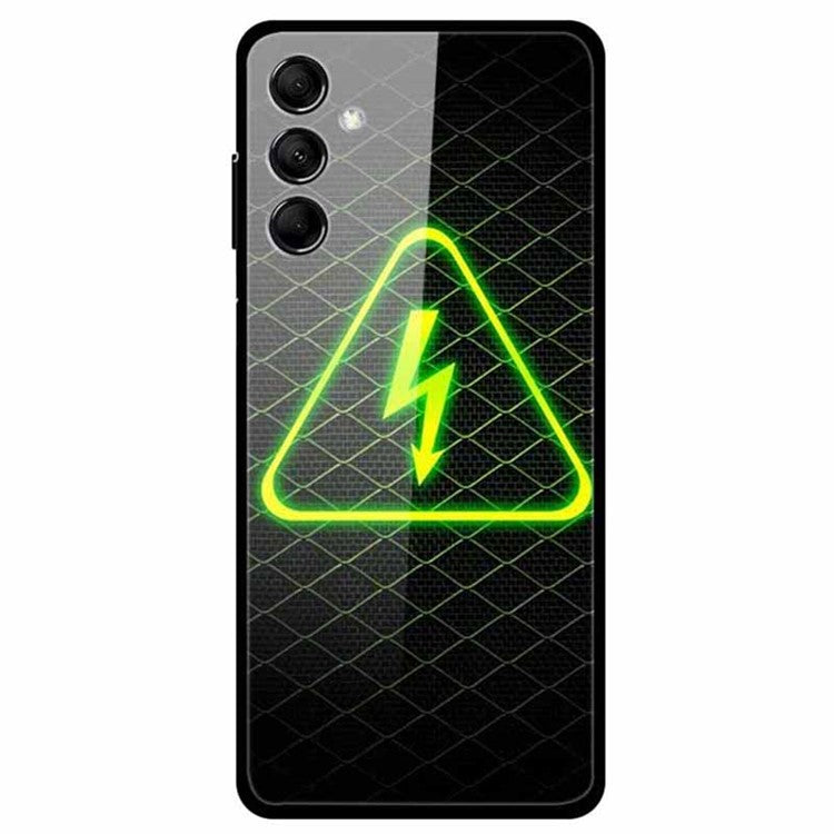 For Samsung Galaxy M14 5G Cell Phone Case Pattern Print Tempered Glass+TPU Cover - Lightning Sign