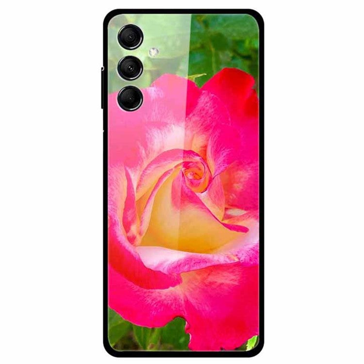 For Samsung Galaxy M14 5G Cell Phone Case Pattern Print Tempered Glass+TPU Cover - Red Flower