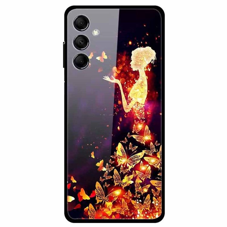 For Samsung Galaxy M14 5G Cell Phone Case Pattern Print Tempered Glass+TPU Cover - Butterfly and Girl