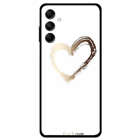 For Samsung Galaxy M14 5G Cell Phone Case Pattern Print Tempered Glass+TPU Cover - Gold Heart
