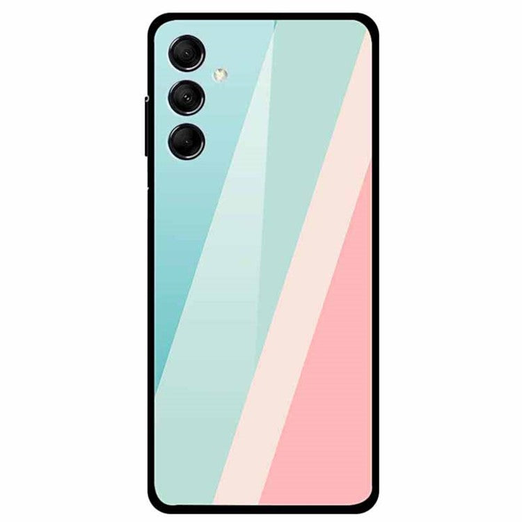 For Samsung Galaxy M14 5G Case Pattern Print Tempered Glass+TPU Anti-scratch Phone Cover - Light Green and Pink