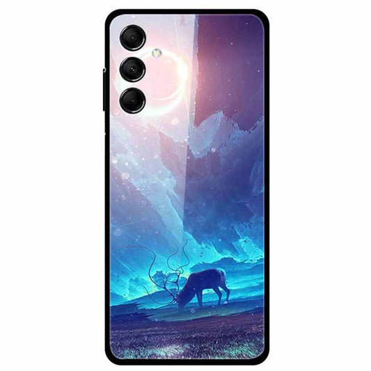 For Samsung Galaxy M14 5G Case Pattern Print Tempered Glass+TPU Anti-scratch Phone Cover - Longhorn Cow