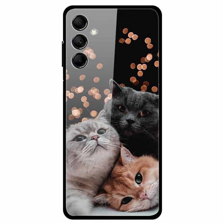 For Samsung Galaxy M14 5G Case Pattern Print Tempered Glass+TPU Anti-scratch Phone Cover - Three Cats