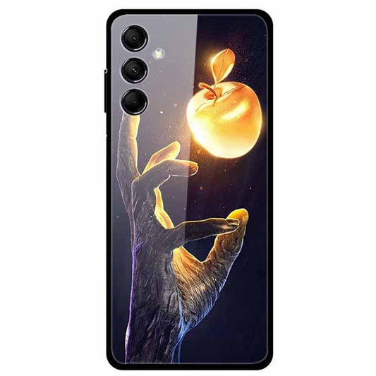 For Samsung Galaxy M14 5G Case Pattern Print Tempered Glass+TPU Anti-scratch Phone Cover - Golden Fruit