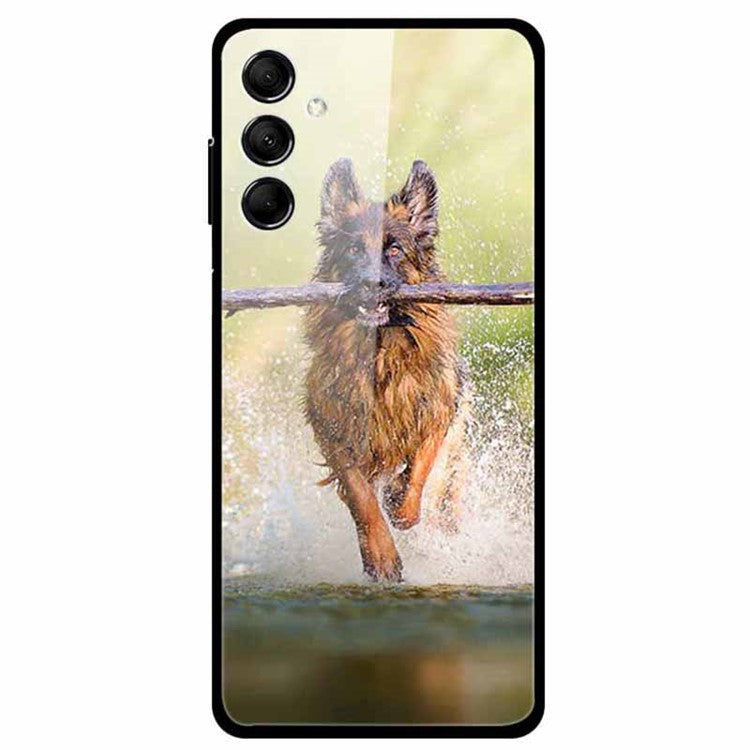 For Samsung Galaxy M14 5G Case Pattern Print Tempered Glass+TPU Anti-scratch Phone Cover - Dog