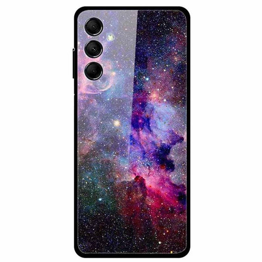 For Samsung Galaxy M14 5G Case Pattern Print Tempered Glass+TPU Anti-scratch Phone Cover - Chaotic Sky