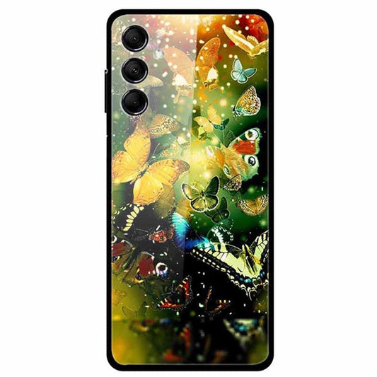 For Samsung Galaxy M14 5G Case Pattern Print Tempered Glass+TPU Anti-scratch Phone Cover - Butterflies