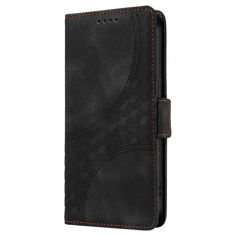 For iPhone 16 Pro Case Rhombus Starry Leather Wallet Flip Phone Cover - Black