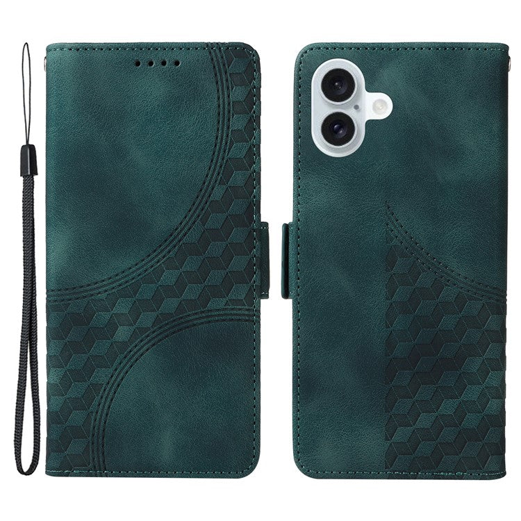For iPhone 16 Plus Case Rhombus Starry PU Leather Protective Phone Cover -  Green