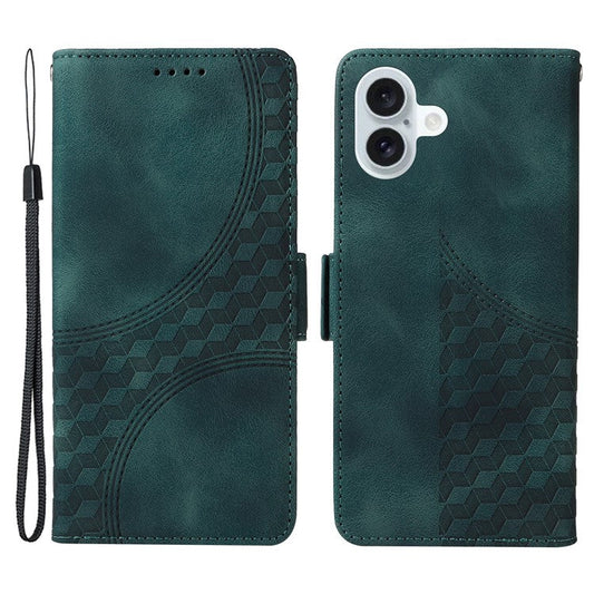 For iPhone 16 Plus Case Rhombus Starry PU Leather Protective Phone Cover -  Green