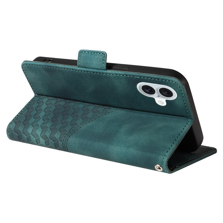 For iPhone 16 Plus Case Rhombus Starry PU Leather Protective Phone Cover -  Green