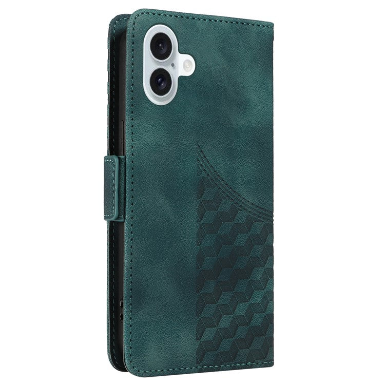 For iPhone 16 Plus Case Rhombus Starry PU Leather Protective Phone Cover -  Green