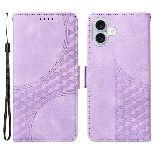 For iPhone 16 Plus Case Rhombus Starry PU Leather Protective Phone Cover -  Purple