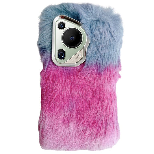 For Huawei Pura 70 Ultra Cell Phone Cases Silver Camera Frame Fluffy TPU Cover - Blue+Pink