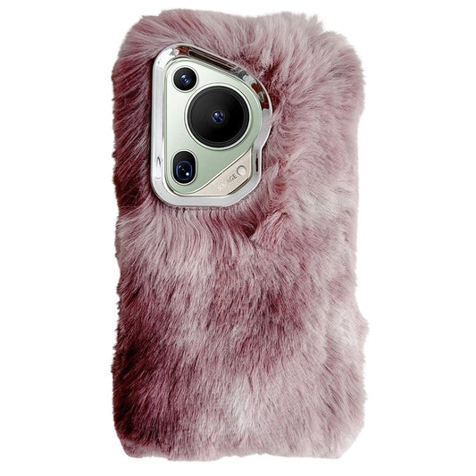 For Huawei Pura 70 Ultra Cell Phone Cases Silver Camera Frame Fluffy TPU Cover - Wine Red