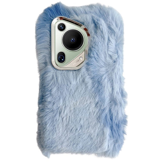 For Huawei Pura 70 Ultra Cell Phone Cases Silver Camera Frame Fluffy TPU Cover - Blue